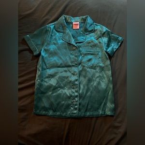 Satin More Than Magic peace sign pajama top - kids, teal, silk, sleep wear, pjs